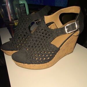 Womens So" Cork Wedge High Heel Woven Open Toe Sandals worn once SZ 7